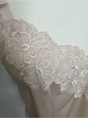 Vintage Slip Nighty Dress Mini Embroidered Flower Trim Nude Beige Blush Pink thumbnail 3