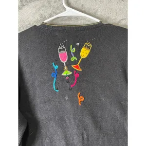 Vintage 90s Black Cocktail Martini Embroidered Cardigan Quirky Sweater Large thumbnail 4