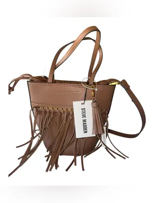 NWT $118 Steve Madden Fringe Bucket Bag Nutshell Tan Crossbody or Tote Bag thumbnail 7
