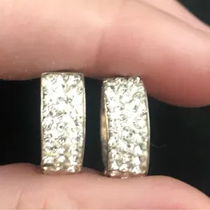 14k silver plated sterling silver hoop earrings pave set CZ simulated Diamonds thumbnail 4