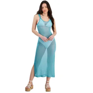Miken Womens Metallic Mesh Tank Dress Cover Up I9979Q059 Sugar Blue L thumbnail 6