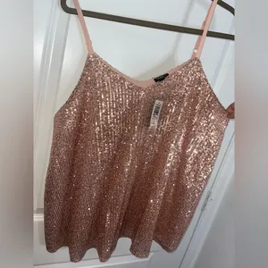 Torrid NWT V-neck Sophie Rose Gold Sequin Woven Swing Lined Relaxed Cami Size 1X thumbnail 8