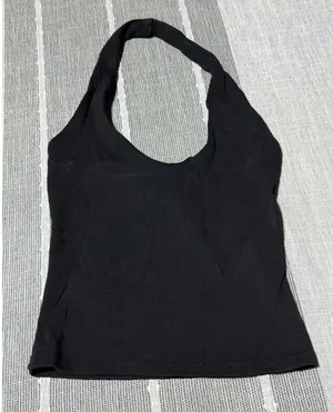 Zara Womens‎ Small Black Ribbed Halter Neck Crop Top Sleeveless Stretch Tank thumbnail 1