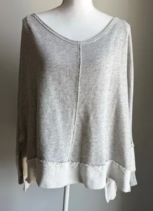 Free People Light Gray Slouchy Oversized Boho Open Shoulder Sweater Size S thumbnail 1