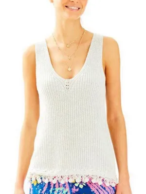 Lilly‎ Pulitzer Jaya Sweater V Neck Pom Pom Tank Top Metallic Grey XS thumbnail 1
