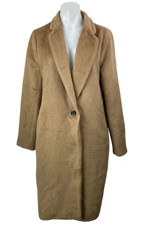Aritzia Babaton Tan Wool Blend Fleece Long Sleeves One Button Overcoat Jacket S thumbnail 1