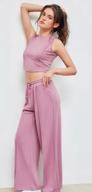 NWT Cider Stitch Tank Top & Elastic Waist Pants Curve Plus Mauve Set Women's 2XL thumbnail 1