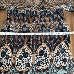 Boho Mixed Paisley Floral Print Ruffle Hem Tunic Top Black Blue Tan Tie Neck‎ thumbnail 10