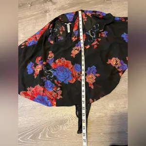 Free People Floral Blouse Bodysuit With Lace Underlay Boho Bohemian Women XS thumbnail 5