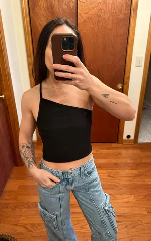 Abercrombie & Fitch One Shoulder Black Crop Tank Top thumbnail 1