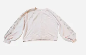 Splendid Light Pink Eyelet Sleeve Crewneck Sweater thumbnail 1