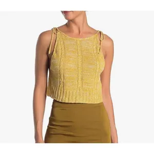 Free People Bombshell Cropped Knitted Sleeveless Top Mustard Yellow sz Small‎ thumbnail 4