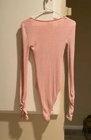 Pink Long Sleeve V Neck Bodysuit thumbnail 5