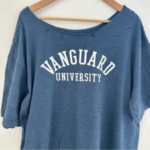 Vanguard University Distressed off the shoulder Tee Blue Size XXL thumbnail 2