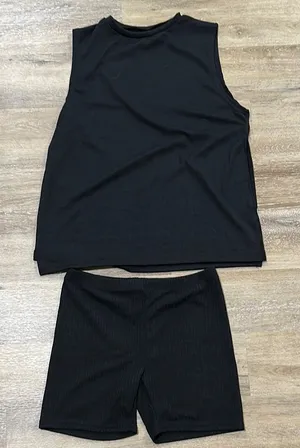 Black Sleeveless Top and Shorts Set - lounge set thumbnail 1