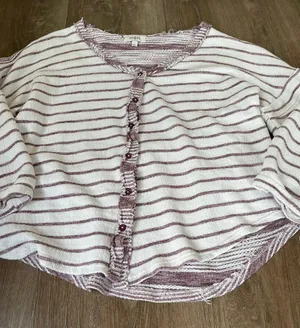 Umgee cardigan sweater maroon striped balloon sleeves short length Women’s sz L thumbnail 10