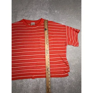 kerisma sweatet short sleeve shirt blousr striped orange ivory M/L thumbnail 7