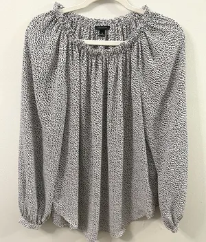 Ann Taylor Medium Black Spotted Long Sleeve Keyhole Front Blouse thumbnail 1