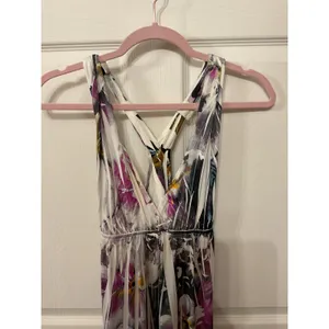 Doki Geki Watercolor Floral Maxi Dress Purple Racerback Empire Waist Resort, S thumbnail 4