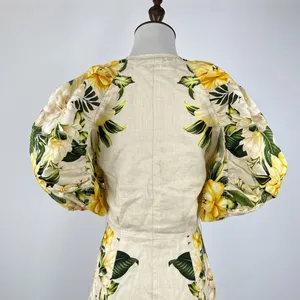 NWOT Farm Rio Linen Sand Garden Cascade Puff Sleeves Mini Dress Size L thumbnail 9