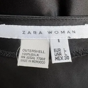 Zara Woman 100% Silk‎ Midi Dress Large Blank V-Neck Rouch Sleeve Slip Classy LBD thumbnail 7
