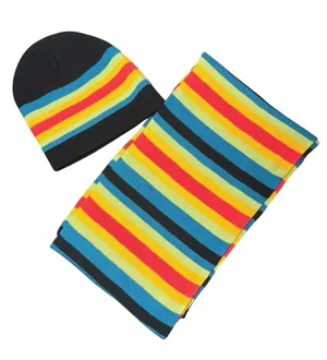 Striped Beanie and Scarf Set Black thumbnail 1