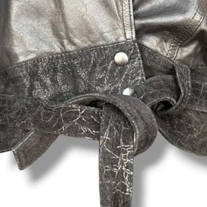 Vintage 80s Black Leather Jacket Suede Embossed Oversized Batwing Belted Moto thumbnail 4