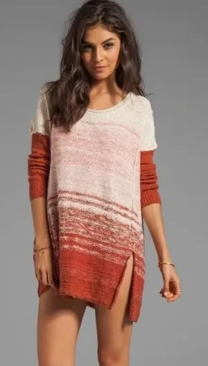 Free People Brown Ombré‎ Knit Sweater Dress Tunic Side Split thumbnail 1