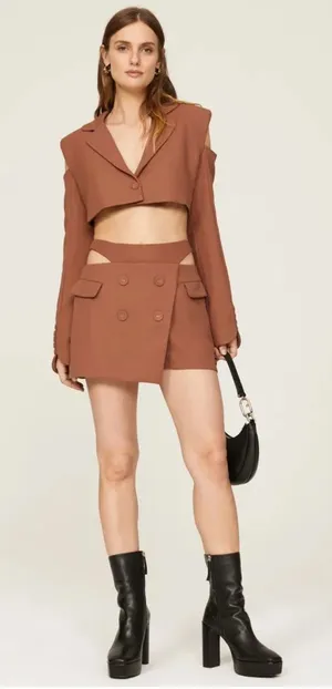 NWT For Love and Lemons Alysa Mini Skirt in Brown thumbnail 1