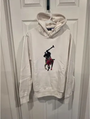 NWT Ralph Lauren White Polo Player Hoodie with Embroidered Logo Size-M thumbnail 3