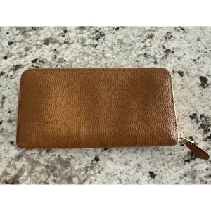 Coach Tan Leather Zip Around Continental Wallet thumbnail 6
