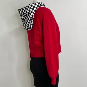 Forever 21 Red Crop Sweatshirt w Black White Checkered Hoodie size S thumbnail 3
