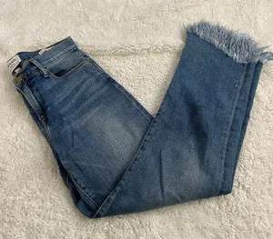 FRAME Le High Straight Raw Ankle Jeans Medium Wash 26 Hippie Casual Teacher thumbnail 1