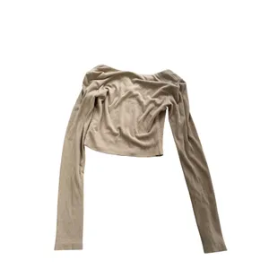 WHITE FOX Ribbed Knit Crop Zip-Up Top‎ XS Tan Y2K Street Style Neutral Aesthetic thumbnail 2