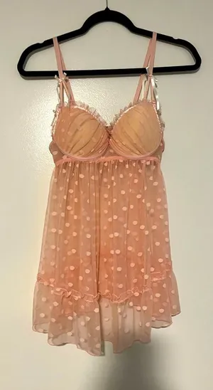 Romantic Sheer Pink Polka Dot Babydoll Lingerie – Size Large‎ thumbnail 1