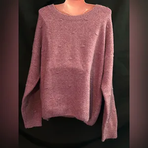 Newbury Kustom Women's Oversized Boat Neck Textured Pink Sweater SZ LG thumbnail 2