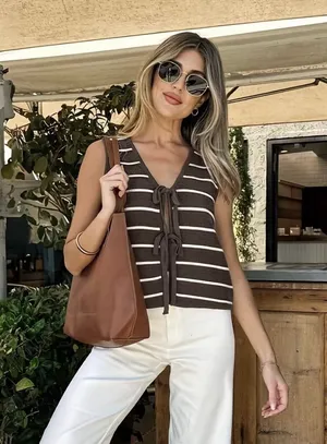 Brown and white stripped tie top thumbnail 1