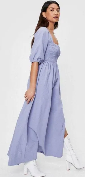 Indigo Maxi Dress with Slit and Open Back thumbnail 4