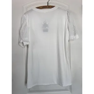 V Neck Short‎ Sleeve Puff Sleeve White Blouse Womans L Casual Loose Shirts thumbnail 3