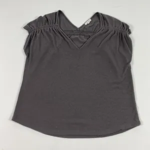 Pleione‎ Shirt Women Small Gray V-Neck Ruched Cap Sleeve Soft Knit Anthropologie thumbnail 1