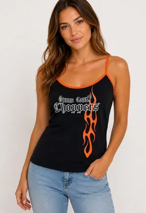 Orange County Choppers Cami Medium Black Orange Flame Graphic OCC NEW Y2K thumbnail 1