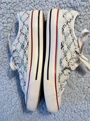 Boho Crochet Lace Mesh Low Top Sneakers - Multicolor Woven Summer Trainers Sz 7. thumbnail 5