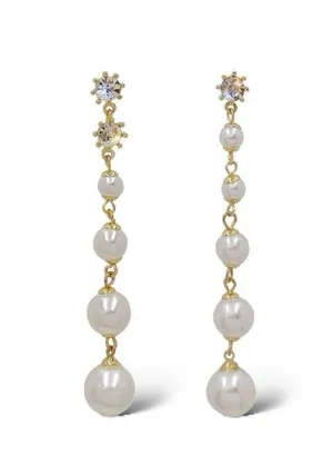 Elegant White Pearl Dangle Drop Earrings for Women thumbnail 4