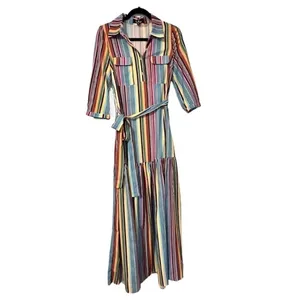 Lulus Marvel Light Blue Multi Striped Maxi Dress Womens Small Tie Waist thumbnail 2