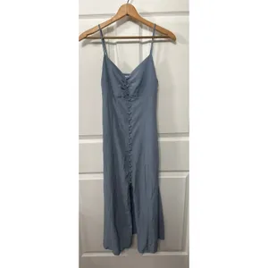 Grade & Gather Button Down Spaghetti Strap Midi Dress in Smoky Blue, S thumbnail 3
