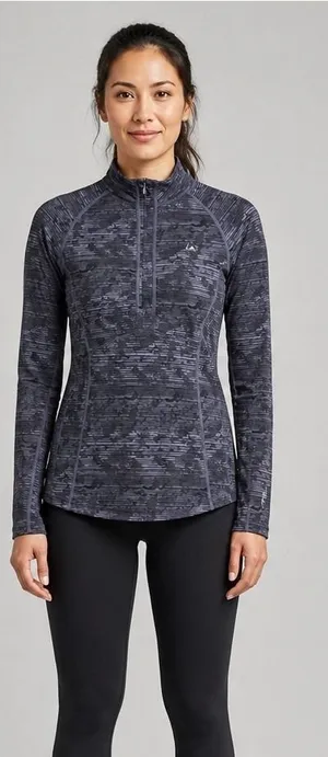Paradox Womens Merino Wool Blend 1/4 Zip Base Layer Top Gray Camo Medium Medium thumbnail 1