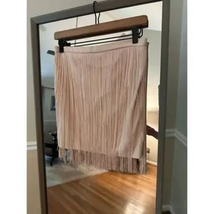 Bershka‎ Fringe Mini Skirt Tan Size 8 Boho Western Festival Faux Suede Tassel thumbnail 5