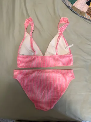 Aerie Pink and White Seersucker Bikini Set thumbnail 2