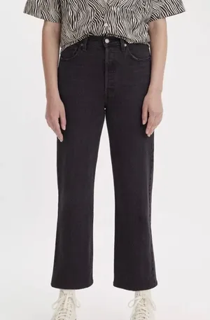 Levi's Black Vintage Wash Ribcage Straight Highest High Rise Ankle Denim Jeans thumbnail 1