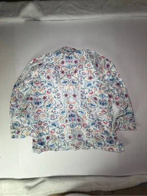 Lauren Ralph Lauren White Floral Paisley Pajama Set with Blue and Red Accents thumbnail 5